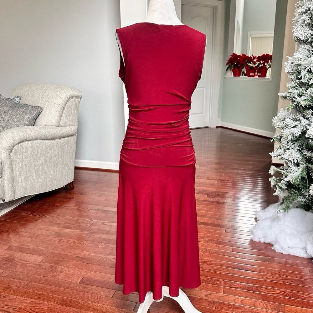 Vintage Rekucci Burgundy Simple Plunge Cocktail Feminine Dress Size 4 - Picture 5 of 10
